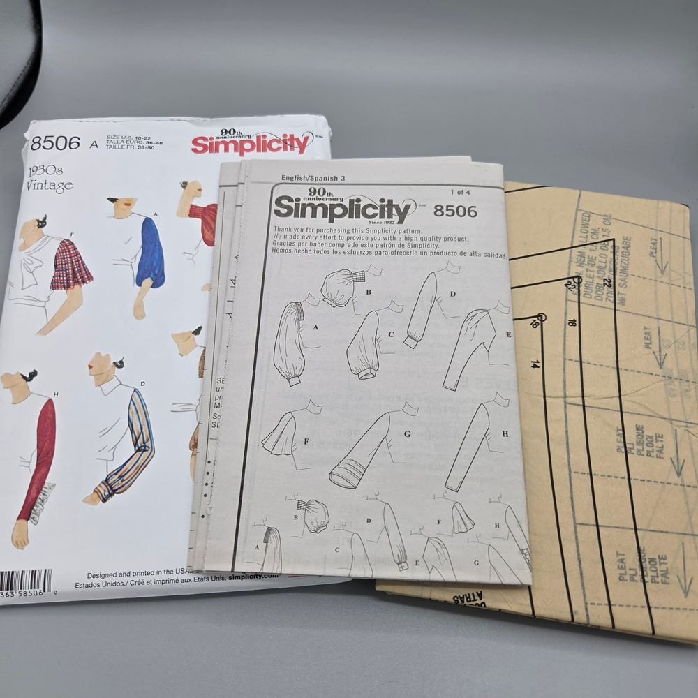 Simplicity 8506 1930s Vintage Sleeves Sewing Pattern Size 10-22 UNCUT 90th Anniv - Picture 4 of 4